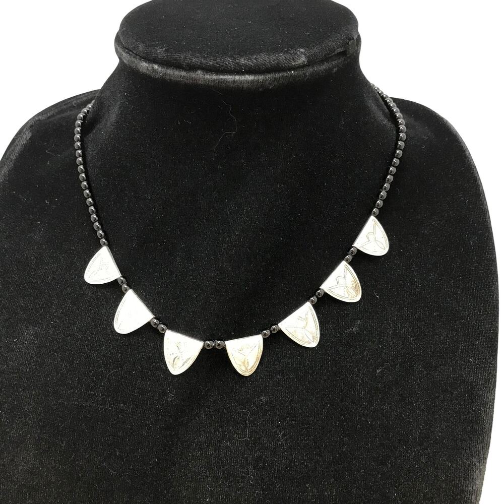 Sterling Silver Tuareg Cities Scallop Black Bead Necklace Niger 16g 20” NEW